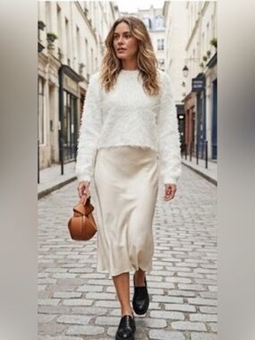 Chipie White Furry Crewneck Crop Sweater